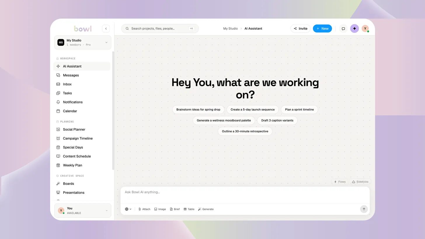 Bowl — AI Assistant dashboard interface